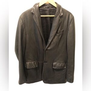 Banana Republic Butter Soft Leather 2 Button Blazer Jacket 40R Black Pockets